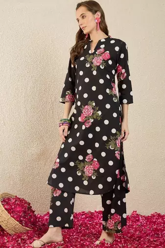 Women Floral Printed Regular Pure Cotton Kurta with Pyjamas