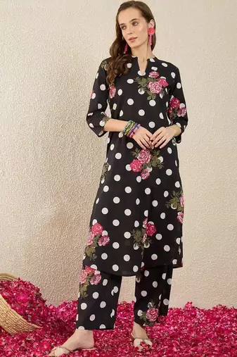 Women Floral Printed Regular Pure Cotton Kurta with Pyjamas