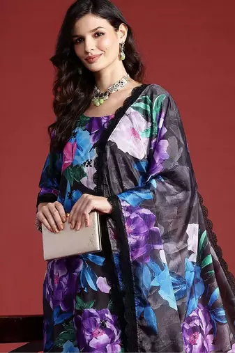 Women Floral Printed Regular Kurta with Trousers & With Dupatta
