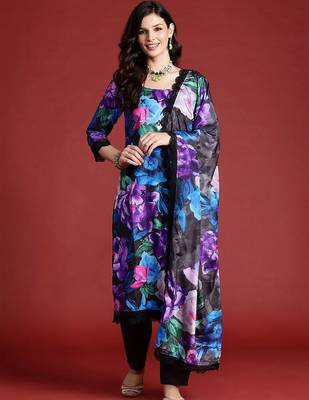 Women Floral Printed Regular Kurta with Trousers & With Dupatta 3