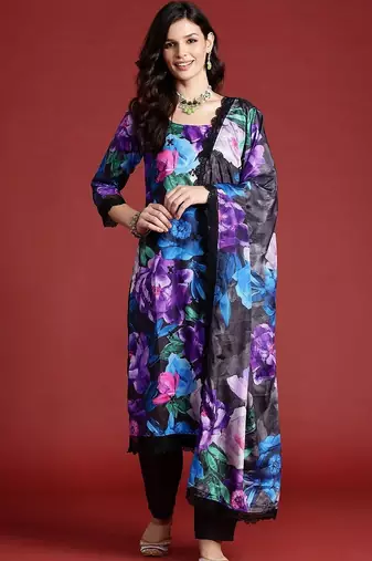 Women Floral Printed Regular Kurta with Trousers & With Dupatta