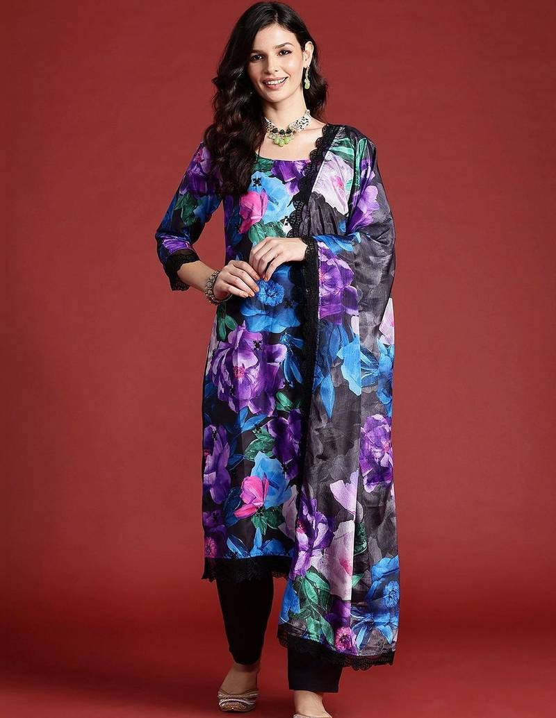 Women Floral Printed Regular Kurta with Trousers & With Dupatta