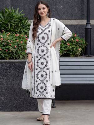 Women Ethnic Motifs Embroidered Regular Thread Work Kurta with Trousers & With Dupatta 6