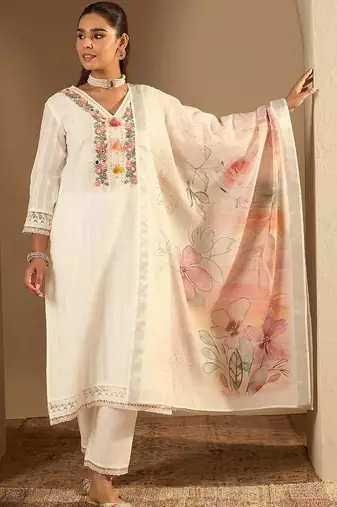 Women Ethnic Motifs Embroidered Regular Mirror Work Pure Cotton Kurta with Trousers & With Dupatta