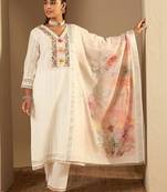 Women Ethnic Motifs Embroidered Regular Mirror Work Pure Cotton Kurta with Trousers & With Dupatta