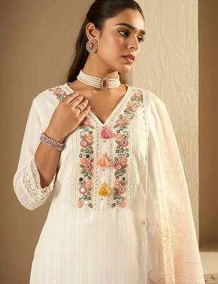 Women Ethnic Motifs Embroidered Regular Mirror Work Pure Cotton Kurta with Trousers & With Dupatta 4