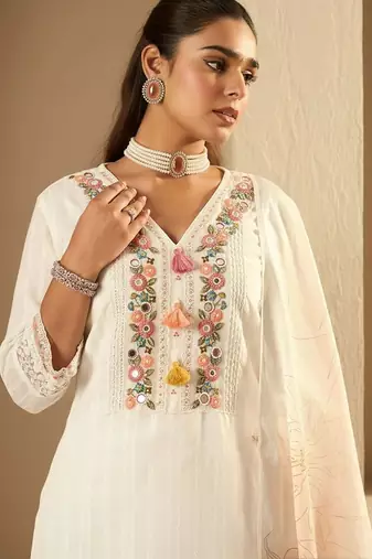 Women Ethnic Motifs Embroidered Regular Mirror Work Pure Cotton Kurta with Trousers & With Dupatta