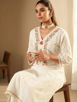 Women Ethnic Motifs Embroidered Regular Mirror Work Pure Cotton Kurta with Trousers & With Dupatta 5