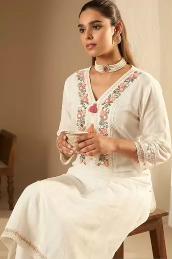 Women Ethnic Motifs Embroidered Regular Mirror Work Pure Cotton Kurta with Trousers & With Dupatta