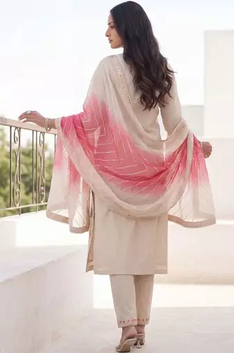 Women Floral Embroidered Regular Mirror Work Kurta with Trousers & With Dupatta