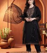 Women Ethnic Motifs Embroidered Regular Thread Work Pure Cotton Kurta with Trousers & With Dupatta