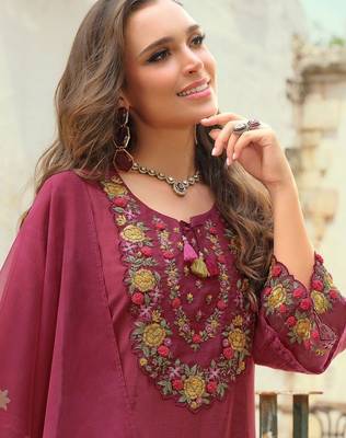 Women Ethnic Motifs Embroidered Regular Thread Work Kurta with Trousers & With Dupatta 2