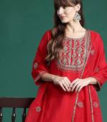 Women Ethnic Motifs Embroidered Regular Liva Kurta with Trousers & With Dupatta