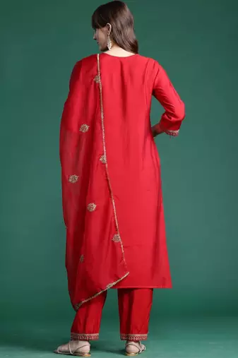Women Ethnic Motifs Embroidered Regular Liva Kurta with Trousers & With Dupatta