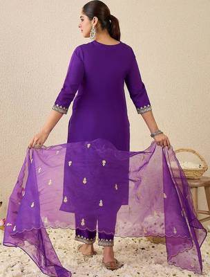 Women Ethnic Motifs Embroidered Regular Kurta with Trousers & With Dupatta 4