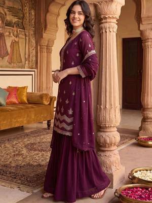 Women Ethnic Motifs Embroidered Regular Kurta with Sharara & With Dupatta 1
