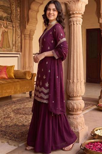 Women Ethnic Motifs Embroidered Regular Kurta with Sharara & With Dupatta