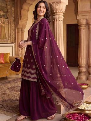 Women Ethnic Motifs Embroidered Regular Kurta with Sharara & With Dupatta 3