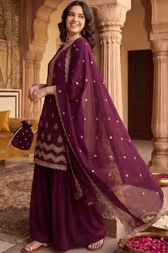 Women Ethnic Motifs Embroidered Regular Kurta with Sharara & With Dupatta