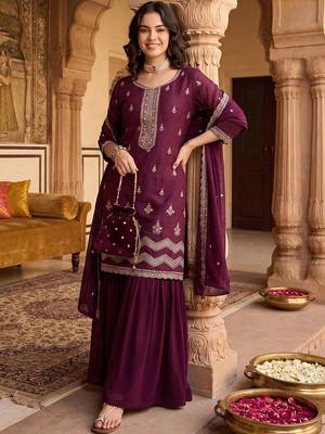 Women Ethnic Motifs Embroidered Regular Kurta with Sharara & With Dupatta 5