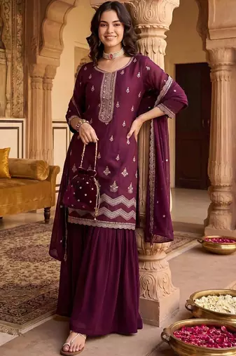 Women Ethnic Motifs Embroidered Regular Kurta with Sharara & With Dupatta
