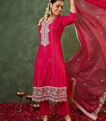 Women Ethnic Motifs Embroidered Regular Thread Work Kurta with Trousers & With Dupatta