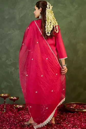 Women Ethnic Motifs Embroidered Regular Thread Work Kurta with Trousers & With Dupatta