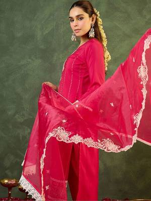 Women Ethnic Motifs Embroidered Regular Thread Work Kurta with Trousers & With Dupatta 4