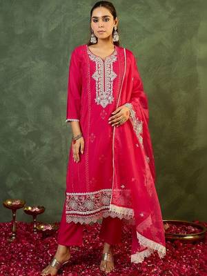 Women Ethnic Motifs Embroidered Regular Thread Work Kurta with Trousers & With Dupatta 5