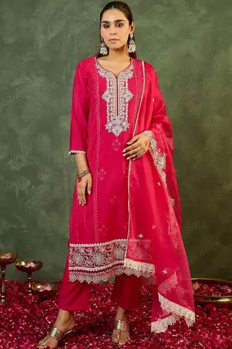 Women Ethnic Motifs Embroidered Regular Thread Work Kurta with Trousers & With Dupatta