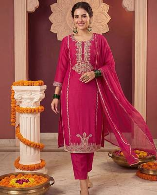 Women Ethnic Motifs Embroidered Regular Thread Work Kurta with Trousers & With Dupatta 1