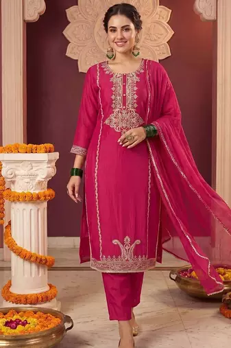 Women Ethnic Motifs Embroidered Regular Thread Work Kurta with Trousers & With Dupatta