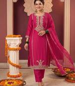 Women Ethnic Motifs Embroidered Regular Thread Work Kurta with Trousers & With Dupatta