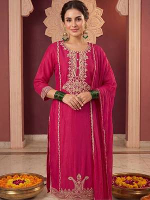 Women Ethnic Motifs Embroidered Regular Thread Work Kurta with Trousers & With Dupatta 2