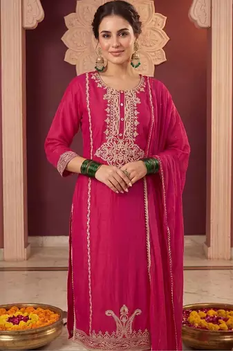 Women Ethnic Motifs Embroidered Regular Thread Work Kurta with Trousers & With Dupatta