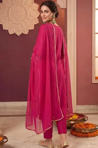 Women Ethnic Motifs Embroidered Regular Thread Work Kurta with Trousers & With Dupatta