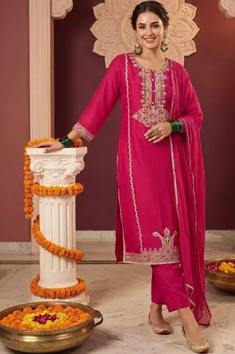 Women Ethnic Motifs Embroidered Regular Thread Work Kurta with Trousers & With Dupatta