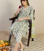 Floral Printed Empire Pure Cotton Kurta With Trousers & Dupatta