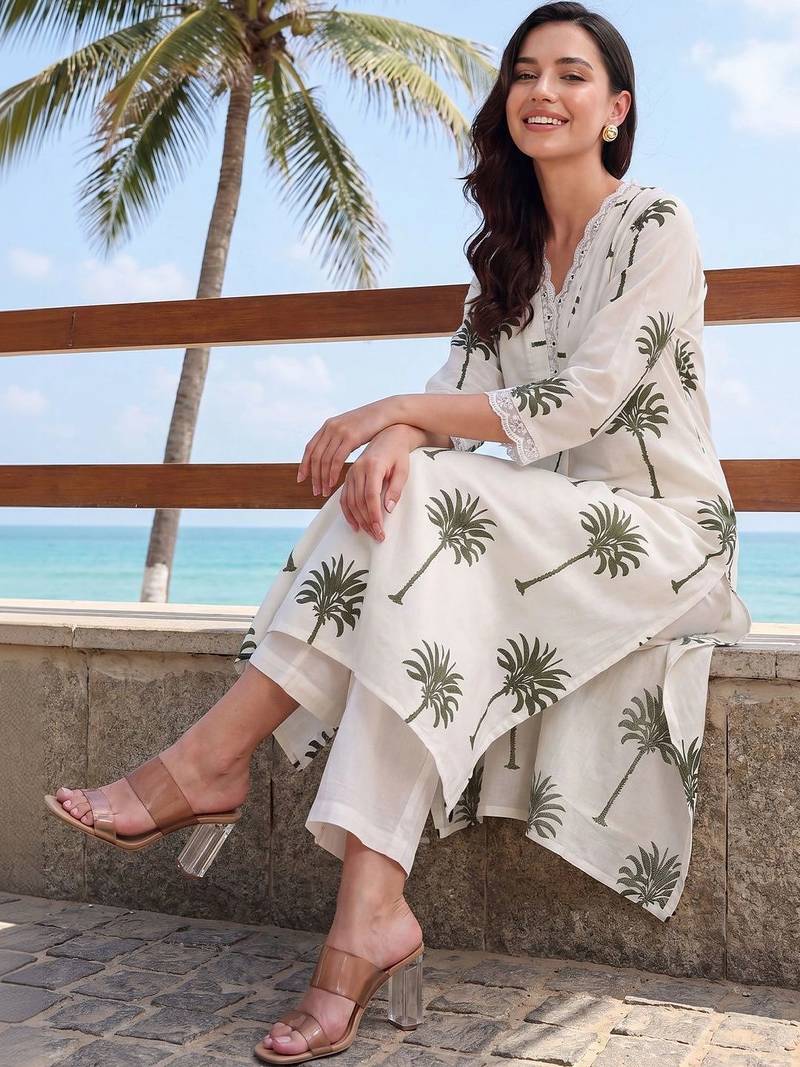 Women Ethnic Motifs Printed Regular Pure Cotton Kurta with Trousers