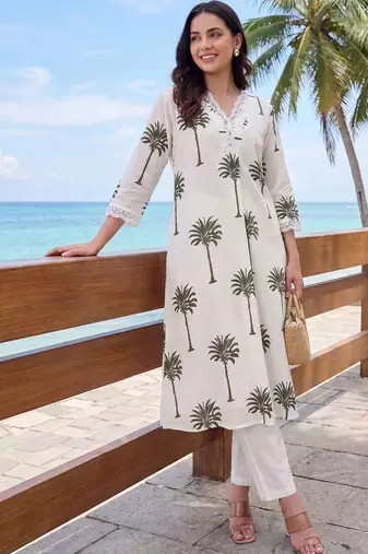Women Ethnic Motifs Printed Regular Pure Cotton Kurta with Trousers