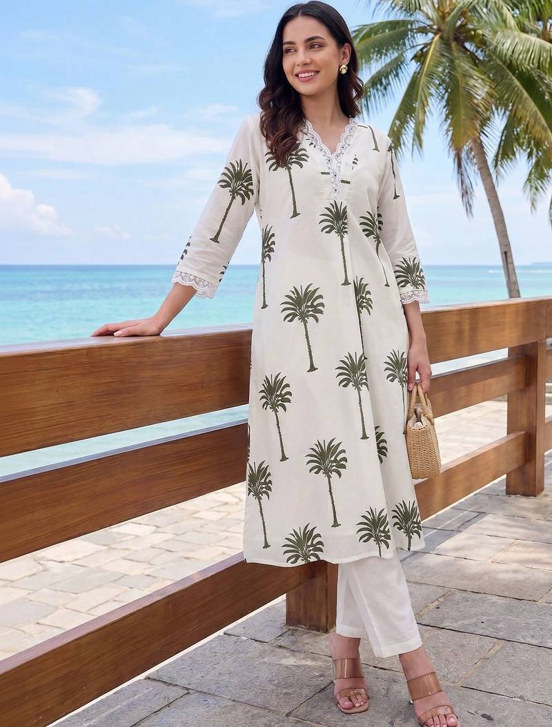 Women Ethnic Motifs Printed Regular Pure Cotton Kurta with Trousers