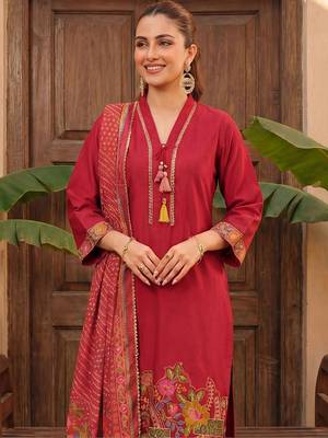 Women Ethnic Motifs Embroidered Regular Thread Work Kurta with Trousers & With Dupatta 2