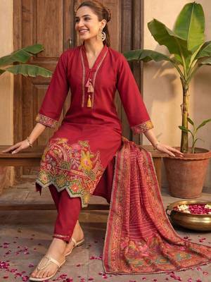 Women Ethnic Motifs Embroidered Regular Thread Work Kurta with Trousers & With Dupatta 4