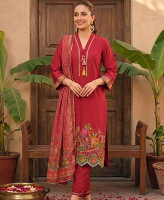 Women Ethnic Motifs Embroidered Regular Thread Work Kurta with Trousers & With Dupatta 5