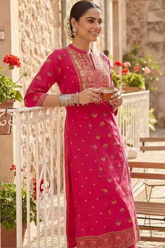 Women Ethnic Motifs Printed Regular Pure Cotton Kurta with Trousers