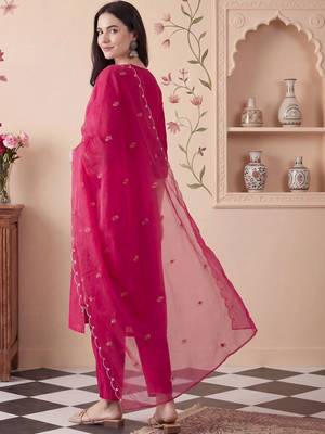Ethnic Motifs Embroidered Thread Work Kurta With Trousers & Dupatta 5