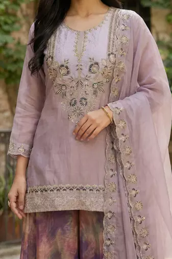 Women's Beautiful Embroidery Work Fendy Satin Fabric Straight Kurta Palazzo and Dupatta Set