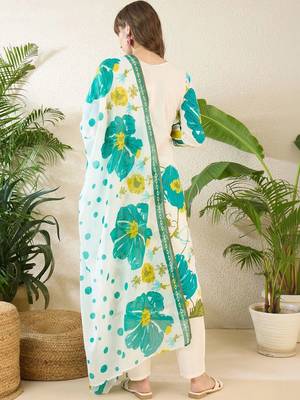 Women Floral Printed Regular Pure Cotton Kurta with Trousers & With Dupatta 4