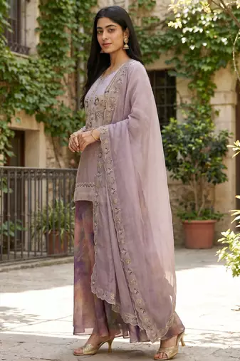 Women's Beautiful Embroidery Work Fendy Satin Fabric Straight Kurta Palazzo and Dupatta Set