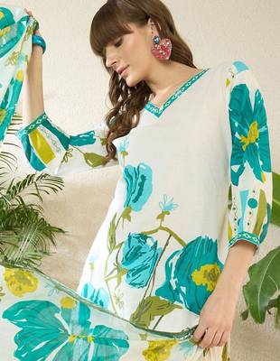 Women Floral Printed Regular Pure Cotton Kurta with Trousers & With Dupatta 5